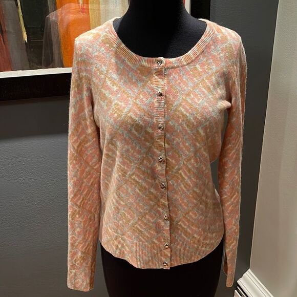 Talbots pastel print soft lambs wool, nylon, angora rabbit hair blend cardigan - Picture 1 of 5